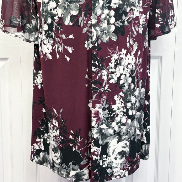 NWT Connected Apparel Bordeaux Wine Floral Bell Sleeve Dress 20W - Picture 16 of 16